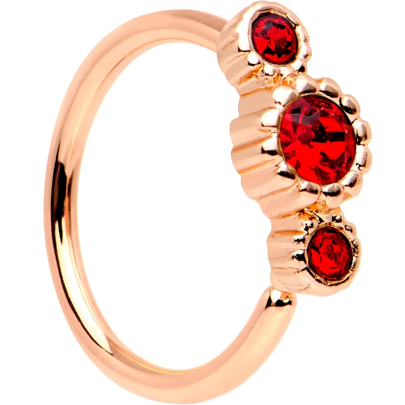 Nose Rings for Classic Fashion with Modern Appeal -20 Gauge Red CZ Gem Rose Gold IP Triplet Seamless Circular Ring Nose Rings for Classic Fashion with Modern Appeal -20 Gauge Red CZ Gem Rose Gold IP Triplet Seamless Circular Ring