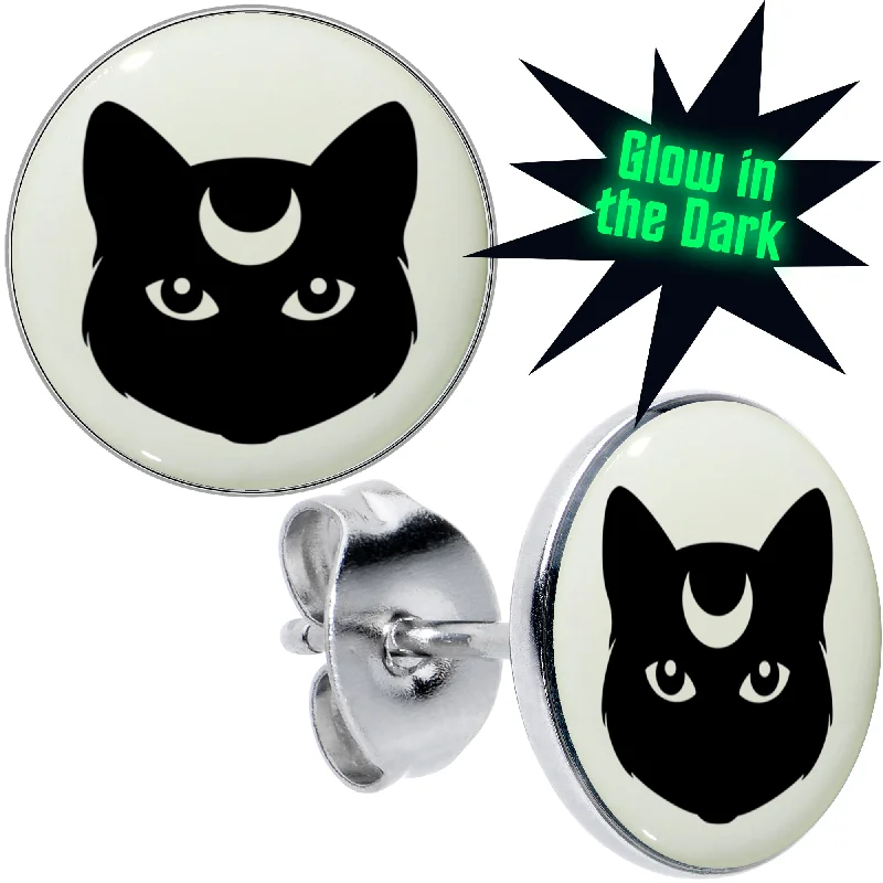 Women's Earrings – Elegant Designs for Every Personality--Mystic Kitty Cat Glow in the Dark Stud Earrings