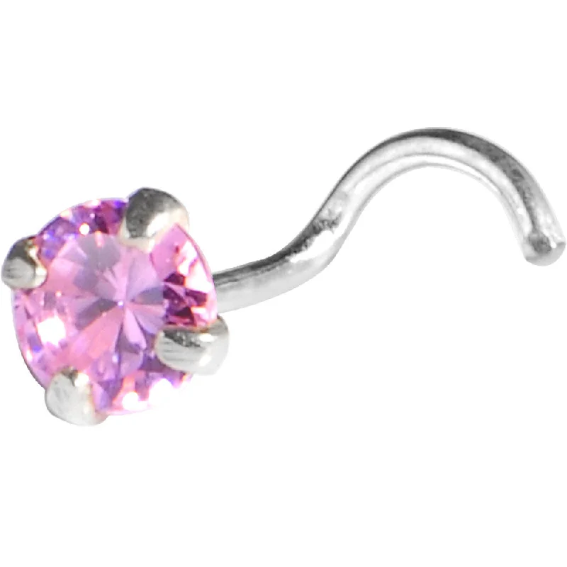 Nose Rings with Moonstone -Sterling Silver 925 Pink CZ Solitiare Nose Ring