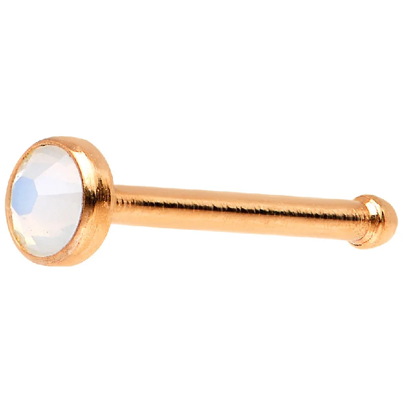 Classic Nose Rings for Timeless Look -Rose Gold IP 2mm White Imitation Opalite Stone Nose Bone Classic Nose Rings for Timeless Look -Rose Gold IP 2mm White Imitation Opalite Stone Nose Bone