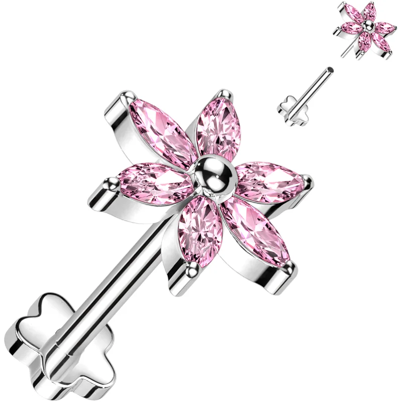 Women's Earrings – Elegant Designs for Every Personality--18 Gauge 5/16 Pink CZ Gem Style Flower Medical Grade Titanium Reversible Flat Back Earring Women's Earrings – Elegant Designs for Every Personality--18 Gauge 5/16 Pink CZ Gem Style Flower Medical Grade Titanium Reversible Flat Back Earring