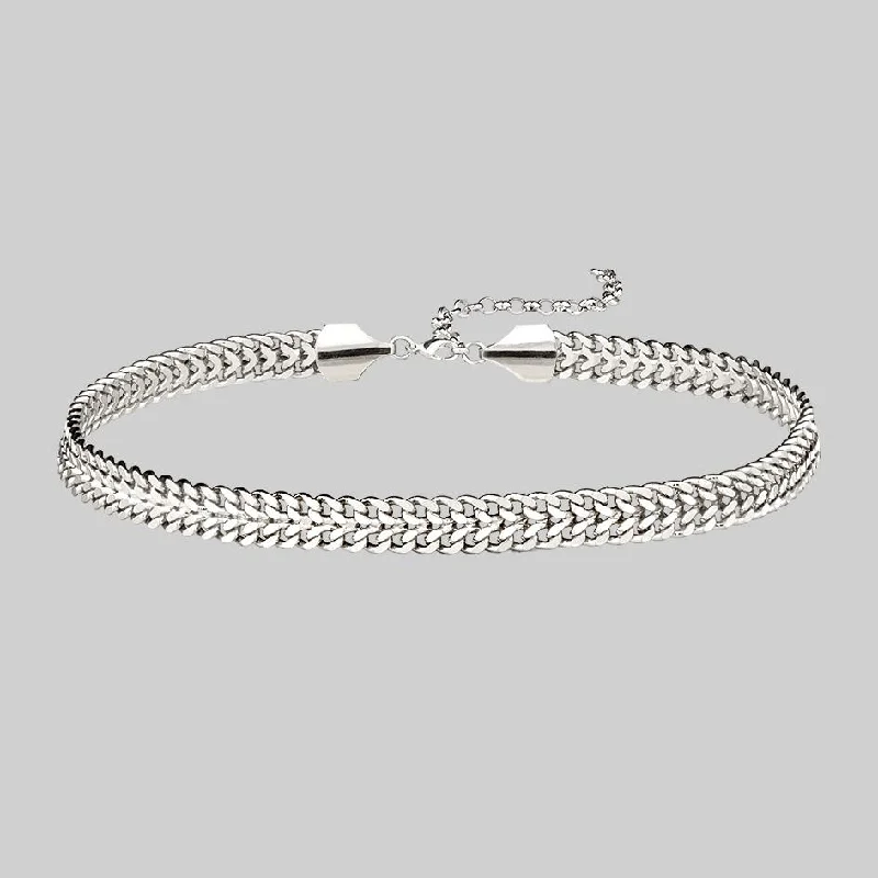 Shop Classic Women's  Necklaces & Pendants with a Modern Twist-SOLACE. Wide Curb Chain Choker - Silver