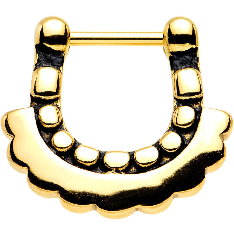 Elegant Nose Rings with Radiant Stones -16 Gauge 5/16 Gold Tone Aztec Moon Septum Clicker Elegant Nose Rings with Radiant Stones -16 Gauge 5/16 Gold Tone Aztec Moon Septum Clicker