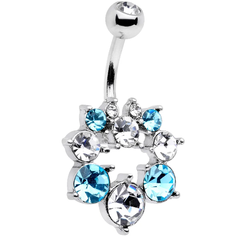 Custom Belly Rings for Exclusive Appeal -Aqua Clear Gem Heavenly Halo Belly Ring