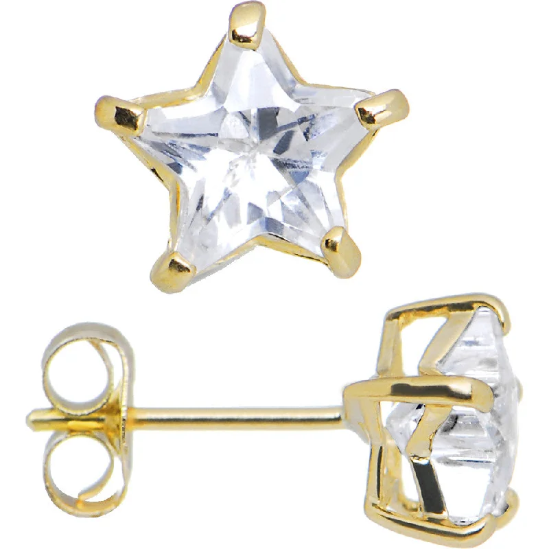 Women's Earrings – Elegant Designs for Every Personality--14kt Yellow Gold .47ct Basket Set Star CZ Stud Earrings