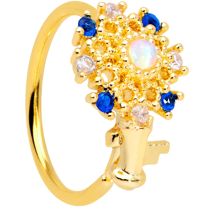 Elegant Nose Rings with Shiny Gems -20 Gauge 5/16 White Synthetic Opal Gold Tone Key Nose Hoop Elegant Nose Rings with Shiny Gems -20 Gauge 5/16 White Synthetic Opal Gold Tone Key Nose Hoop