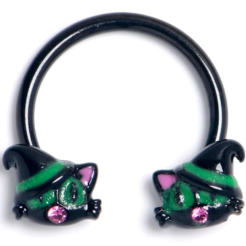 Women's Earrings – Elegant Designs for Every Personality--16 Gauge 3/8 Pink Gem Black Halloween Hat Cat Horseshoe Circular Barbell