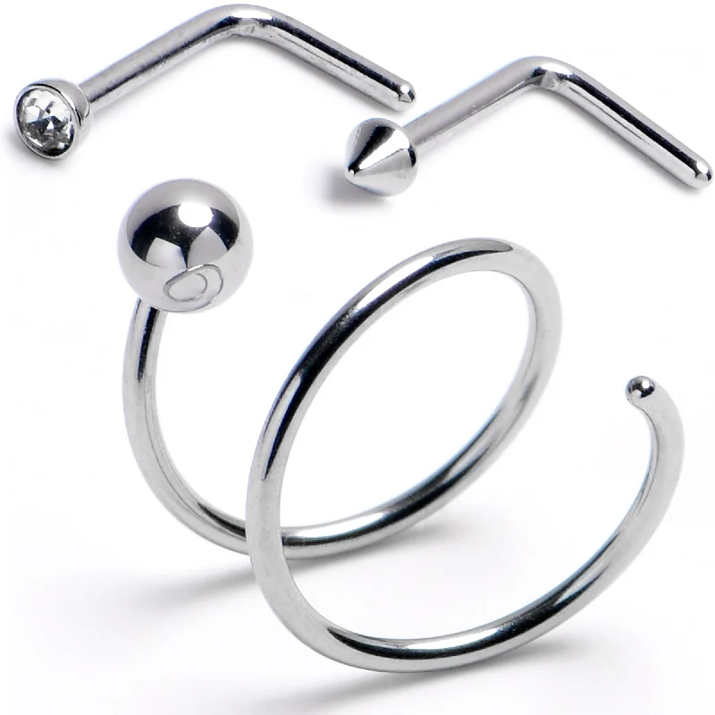 Nose Rings for Pierced Ears -20 Gauge Gem Spike L-Shape Nose Ring Ball Twister Double Nose Hoop Ring 3 Pack Nose Rings for Pierced Ears -20 Gauge Gem Spike L-Shape Nose Ring Ball Twister Double Nose Hoop Ring 3 Pack