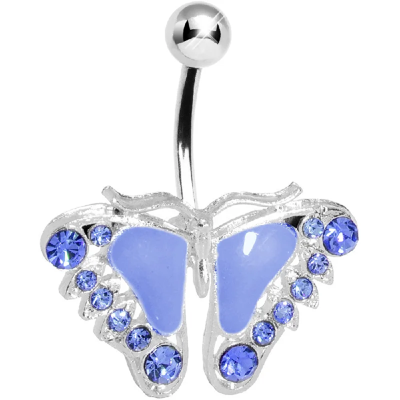 Belly Rings with Gemstone Detailing for Special Touch -Lilac Gem Lined Wing Butterfly Belly Ring Belly Rings with Gemstone Detailing for Special Touch -Lilac Gem Lined Wing Butterfly Belly Ring