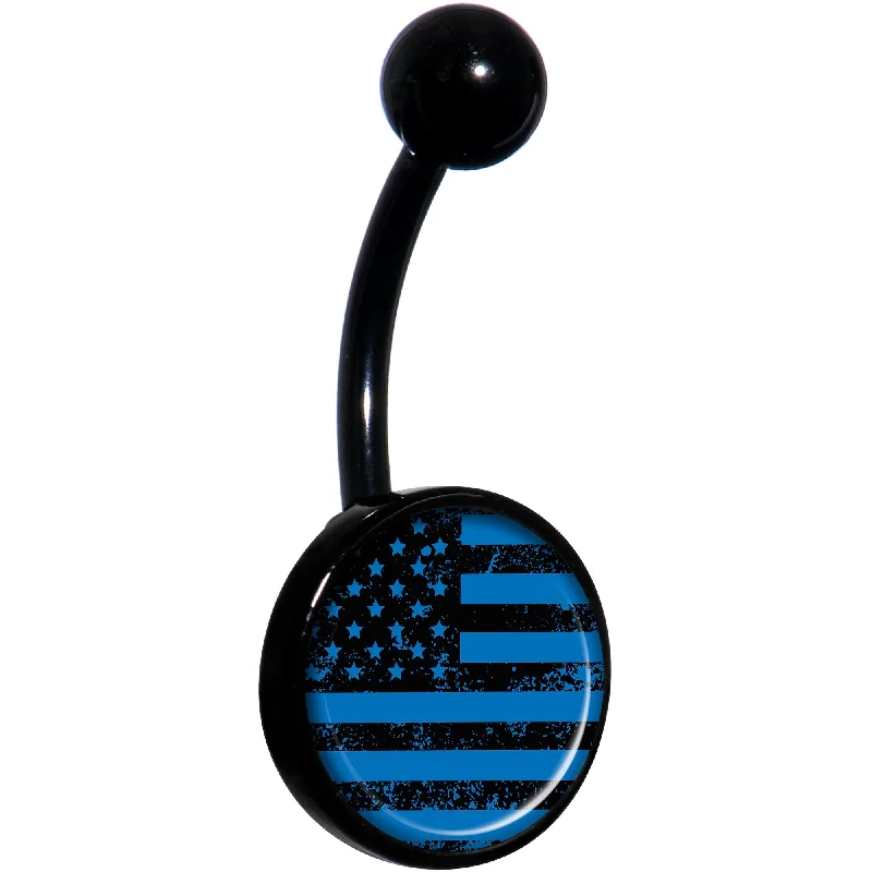 Comfortable Belly Rings for Active Lifestyles -Blue American Flag Black Belly Ring