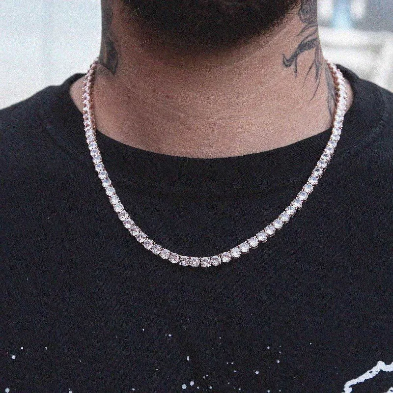 Trendy Bracelets for Men with Charms-Diamond Tennis Necklace in Rose Gold- 5mm