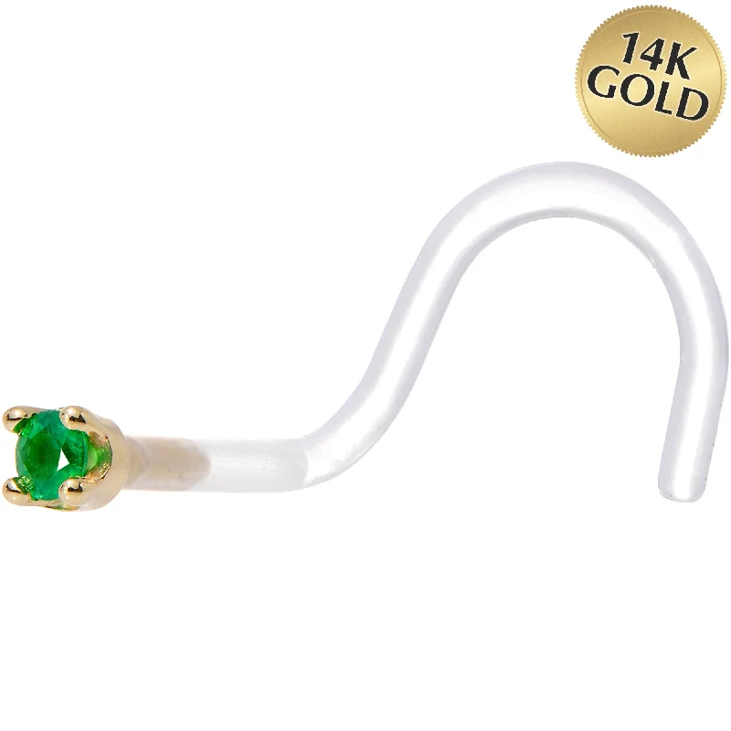Nose Rings for Creative Styling -18 Gauge 1/4 Yellow Gold 1.5mm Genuine Emerald Bioplast Nose Ring Nose Rings for Creative Styling -18 Gauge 1/4 Yellow Gold 1.5mm Genuine Emerald Bioplast Nose Ring