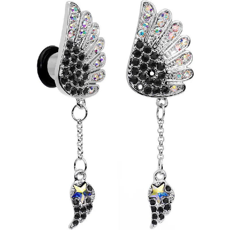 Women's Earrings – Elegant Designs for Every Personality--0 Gauge Aurora Black Gem Arial Angel Wings Dangle Plug Set Women's Earrings – Elegant Designs for Every Personality--0 Gauge Aurora Black Gem Arial Angel Wings Dangle Plug Set