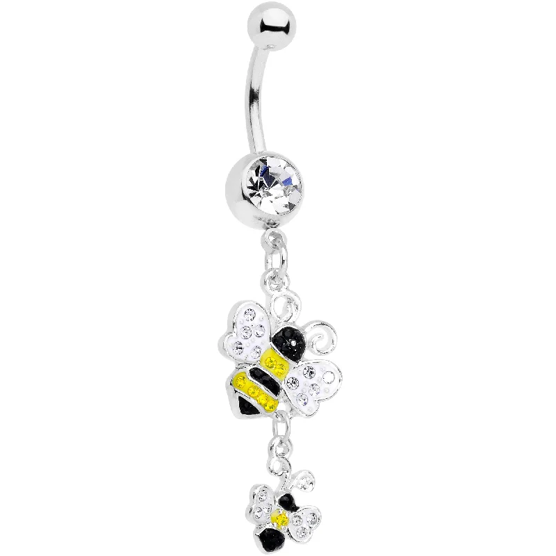 Comfortable Belly Rings for Fashion-Forward Women -Clear Yellow Black Gem Happy Honey Bees Dangle Belly Ring Comfortable Belly Rings for Fashion-Forward Women -Clear Yellow Black Gem Happy Honey Bees Dangle Belly Ring
