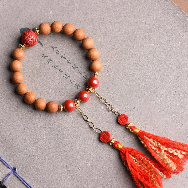 Modern Cuff Bracelets for Men-Buddha Stones Tibetan Natural Peach Wood Cinnabar PiXiu Wealth Tassels Bracelet Modern Cuff Bracelets for Men-Buddha Stones Tibetan Natural Peach Wood Cinnabar PiXiu Wealth Tassels Bracelet