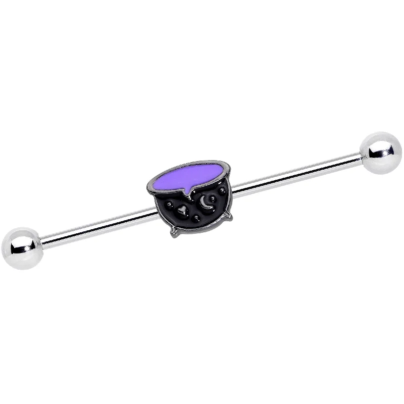 Women's Earrings – Elegant Designs for Every Personality--14 Gauge Black Purple Witch Cauldron Halloween Industrial Barbell 38mm