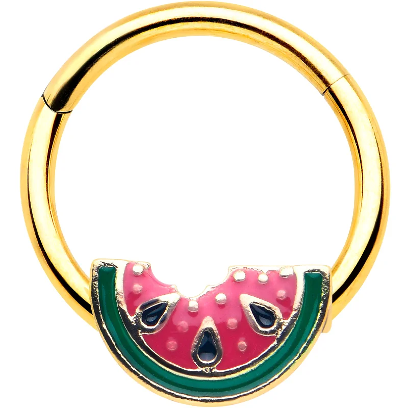 Women's Earrings – Elegant Designs for Every Personality--16 Gauge 3/8 Gold Tone Watermelon Bite Hinged Segment Ring