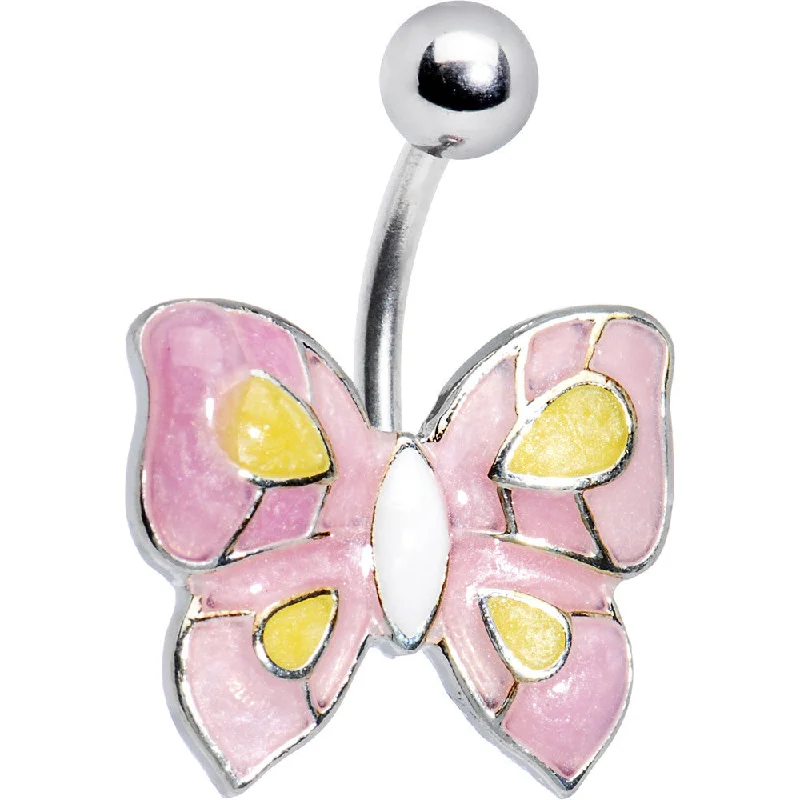 Comfortable Belly Rings for Daily Fashion -Pink Artistic Stained Glass Butterfly Belly Ring Comfortable Belly Rings for Daily Fashion -Pink Artistic Stained Glass Butterfly Belly Ring