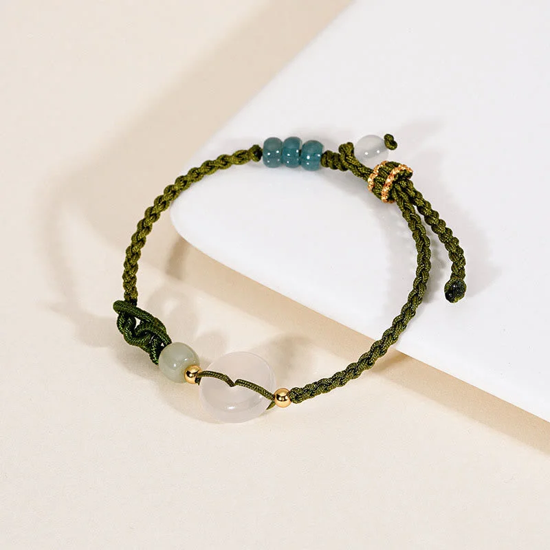 Natural Stone Bangles for Women-Buddha Stones 925 Sterling Silver White Chalcedony Peace Buckle Jade Positive Braided Bracelet Natural Stone Bangles for Women-Buddha Stones 925 Sterling Silver White Chalcedony Peace Buckle Jade Positive Braided Bracelet