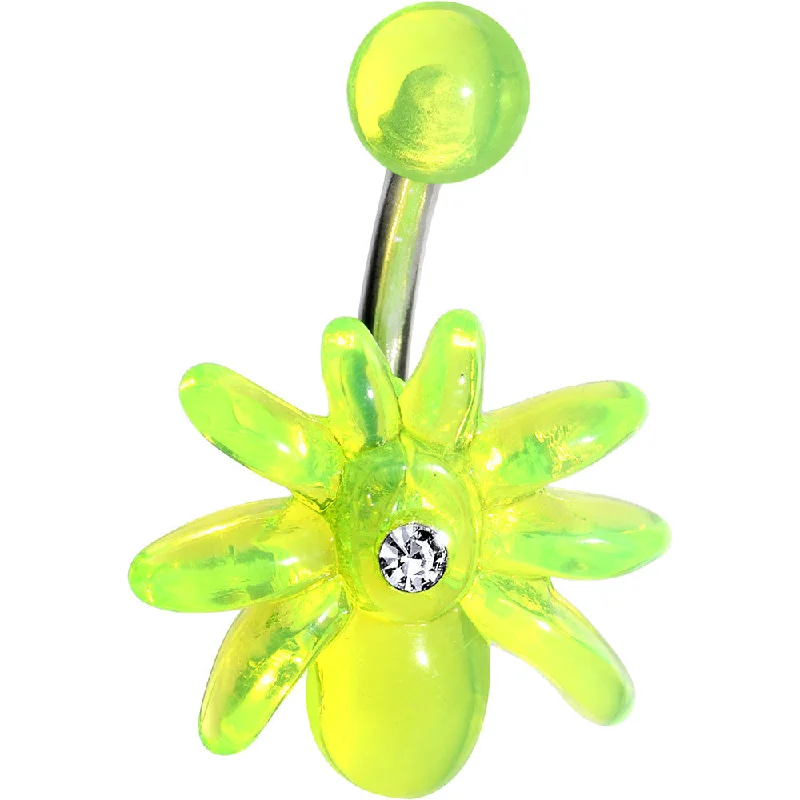 Stylish Belly Rings for Exclusive Appeal -Clear Gem Light Green Upward Spider J-Bar Belly Ring Stylish Belly Rings for Exclusive Appeal -Clear Gem Light Green Upward Spider J-Bar Belly Ring