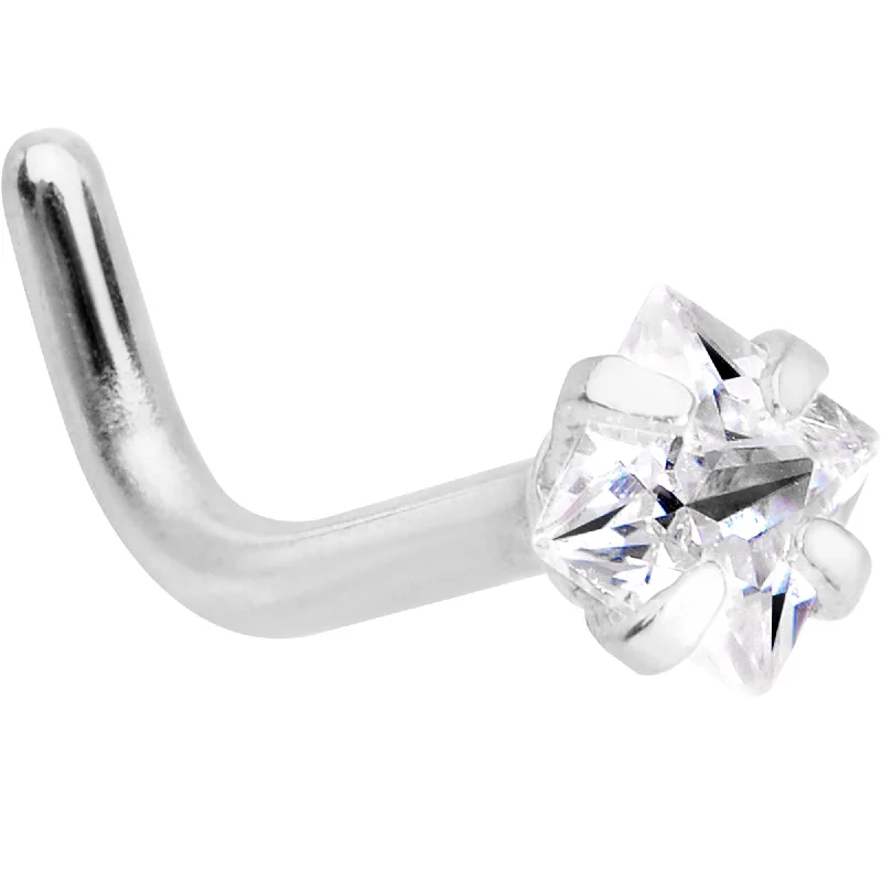 Unique Nose Rings for Chic Appeal -18 Gauge 1/4 Clear Square 2.5mm CZ Gem Steel L-Shape Nose Ring Unique Nose Rings for Chic Appeal -18 Gauge 1/4 Clear Square 2.5mm CZ Gem Steel L-Shape Nose Ring