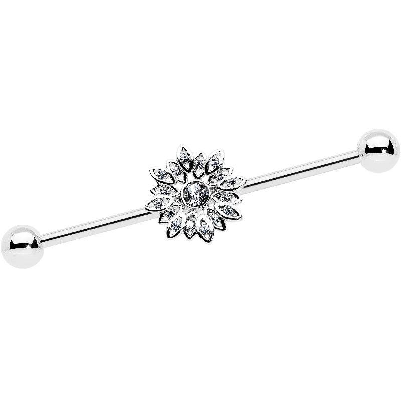 Women's Earrings – Elegant Designs for Every Personality--14 Gauge Clear Gem Starry Flower Industrial Barbell 38mm