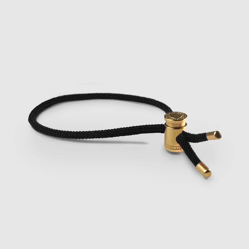 Simple Wrist Bracelets for Men-Black Cord Toggle Bracelet (Gold)