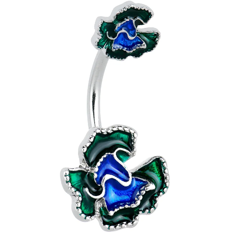 Designer Belly Rings for Elegant Style -Spring Flower Green Blue Double Mount Belly Ring Designer Belly Rings for Elegant Style -Spring Flower Green Blue Double Mount Belly Ring