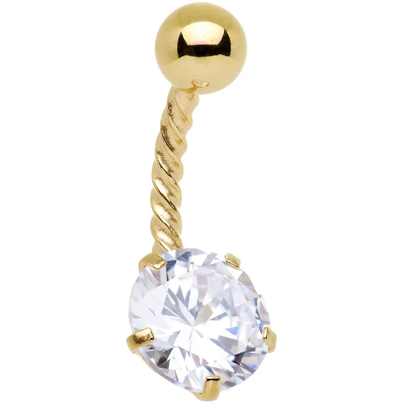 Sparkling Belly Rings for Extra Glamour -Clear CZ Gem Gold IP Classic Seriously Twisted Belly Ring Sparkling Belly Rings for Extra Glamour -Clear CZ Gem Gold IP Classic Seriously Twisted Belly Ring