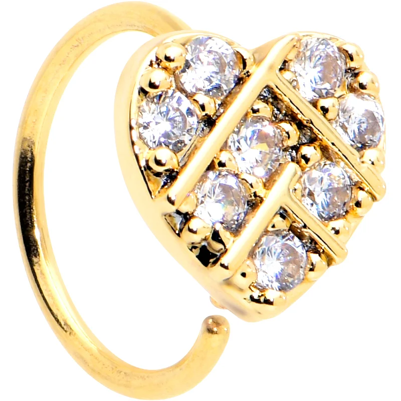Simple and Comfortable Nose Rings -20 Gauge 5/16 Clear CZ Gem Gold Tone Lattice Heart Nose Hoop Simple and Comfortable Nose Rings -20 Gauge 5/16 Clear CZ Gem Gold Tone Lattice Heart Nose Hoop