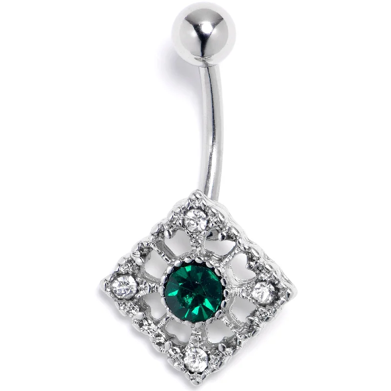 Trendy Belly Rings for Statement Fashion -Clear Green Gem Retro Beauty Style Rhombus Belly Ring Trendy Belly Rings for Statement Fashion -Clear Green Gem Retro Beauty Style Rhombus Belly Ring