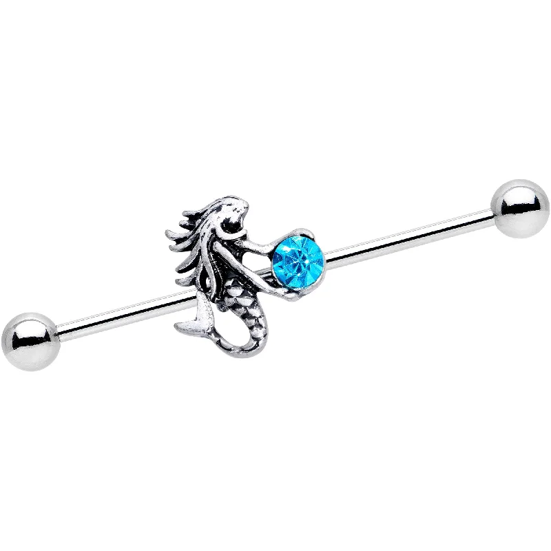 Women's Earrings – Elegant Designs for Every Personality--Aqua Gem Long Haired Mermaid Industrial Barbell 38mm Women's Earrings – Elegant Designs for Every Personality--Aqua Gem Long Haired Mermaid Industrial Barbell 38mm