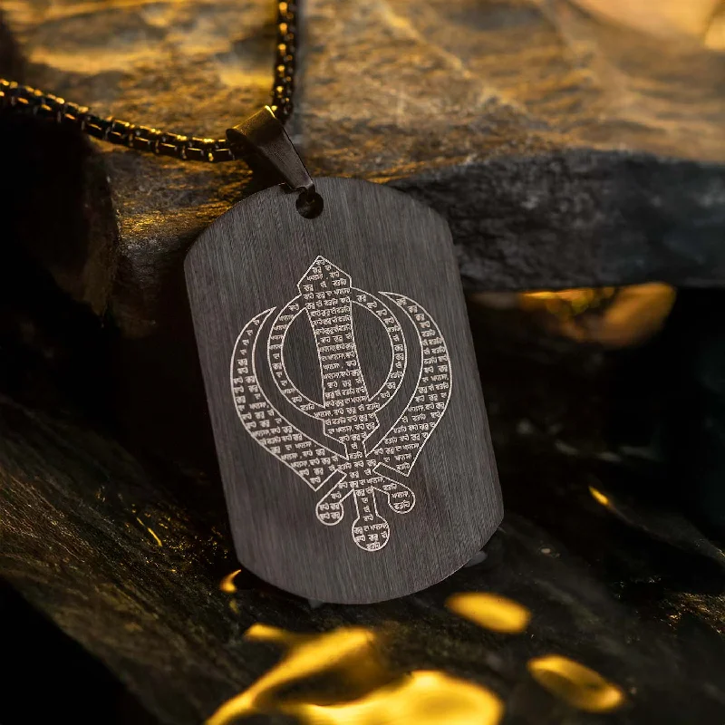 Men's Bracelets with Statement Designs-Khanda MicroCarved Tag Necklace