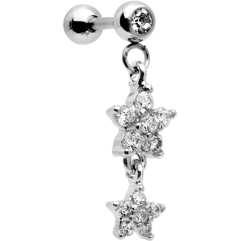 Women's Earrings – Elegant Designs for Every Personality--16 Gauge 1/4 Clear Gem Double Star Dangle Cartilage Tragus Earring