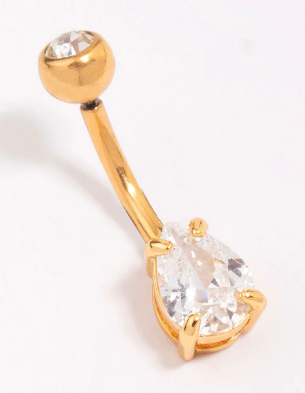 Trendy Belly Rings for Bold Style -Gold Plated Titanium Cubic Zirconia Bezel Belly Piercing Trendy Belly Rings for Bold Style -Gold Plated Titanium Cubic Zirconia Bezel Belly Piercing