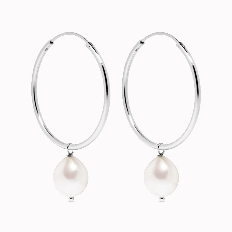 Women's Earrings – Elegant Designs for Every Personality--Hoop Earrings with Pearl Silver - Rebecca