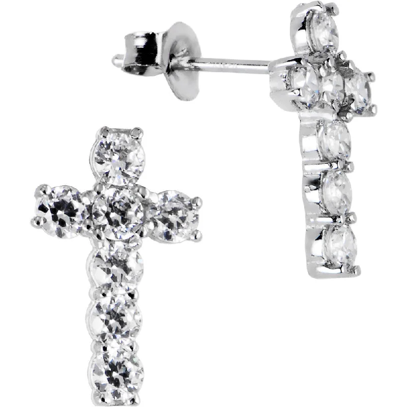 Women's Earrings – Elegant Designs for Every Personality--14kt White Gold CZ Cross Stud Earrings
