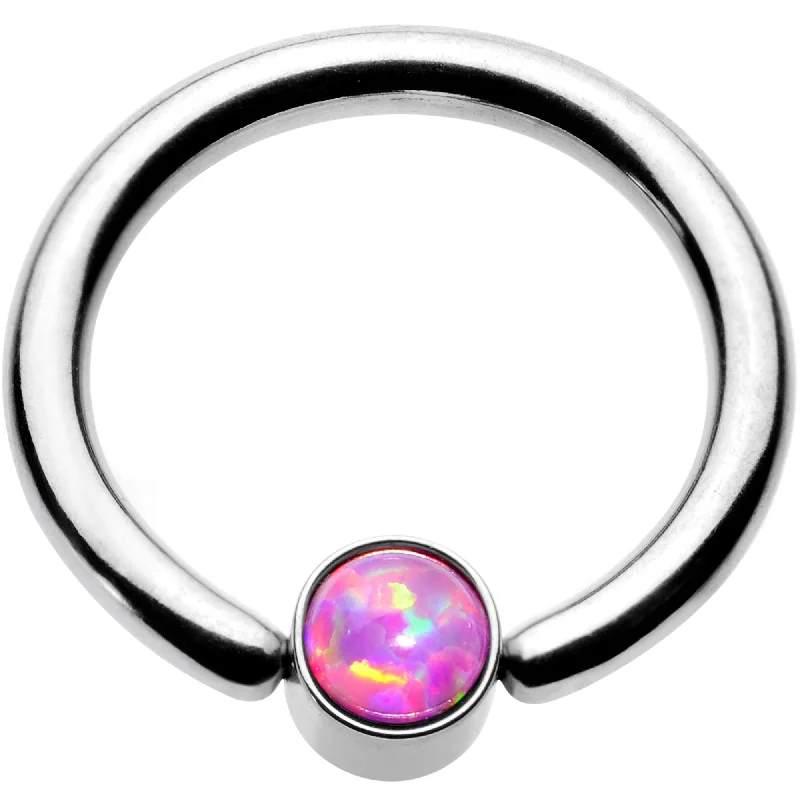 Women's Earrings – Elegant Designs for Every Personality--16 Gauge 5/16 Pink Faux Opal 3mm Disc BCR Captive Ring