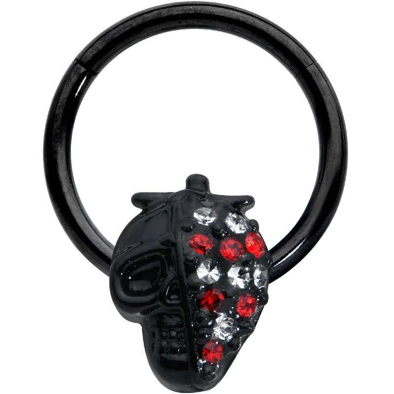 Comfortable and Fashionable Nose Rings -16 Gauge 3/8 Clear Red Gem Black Skull Halloween Hinged Segment Ring Comfortable and Fashionable Nose Rings -16 Gauge 3/8 Clear Red Gem Black Skull Halloween Hinged Segment Ring
