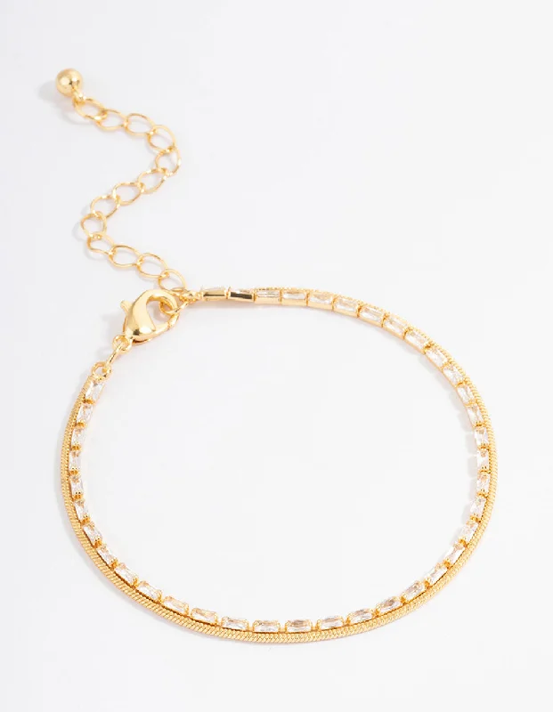 Colorful Beaded Bangles for Women-Gold Plated Cubic Zirconia Dainty Baguette Layered Tennis Bracelet