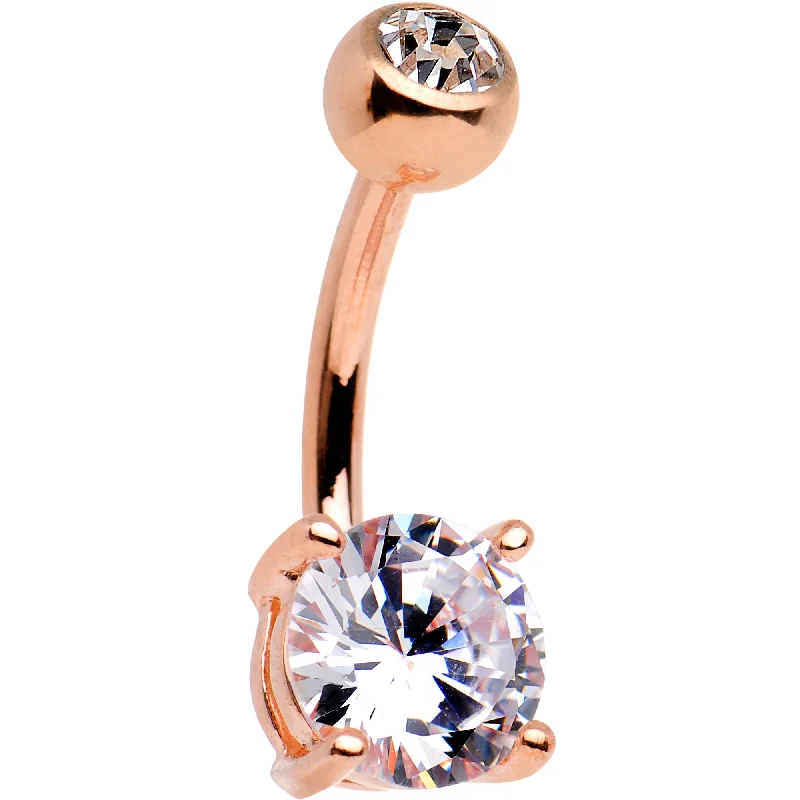 Beautiful Belly Rings with Vibrant Gems -Clear CZ Gem 14kt Rose Gold Plated Steel Belly Ring Beautiful Belly Rings with Vibrant Gems -Clear CZ Gem 14kt Rose Gold Plated Steel Belly Ring