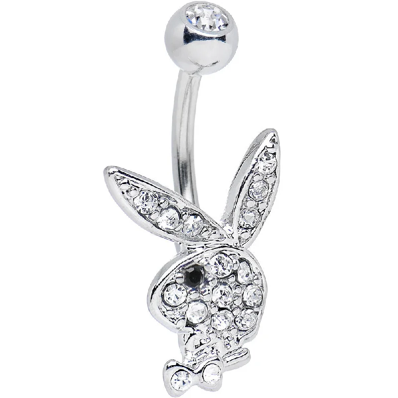 Unique Belly Rings with Sparkling Features -Licensed Clear Gem and Black Gem Eye Playboy Bunny Belly Ring Unique Belly Rings with Sparkling Features -Licensed Clear Gem and Black Gem Eye Playboy Bunny Belly Ring