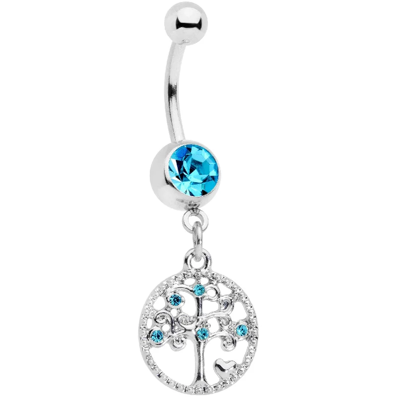 Comfortable Belly Rings with Vibrant Shine -Aqua Gem Love Tree of Life Dangle Belly Ring Comfortable Belly Rings with Vibrant Shine -Aqua Gem Love Tree of Life Dangle Belly Ring