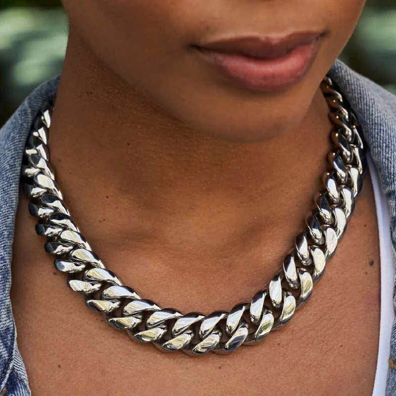 Shop Classic Women's Necklaces & Pendants with a Modern Twist-GLD Signature Cuban in White Gold - 19mm Shop Classic Women's Necklaces & Pendants with a Modern Twist-GLD Signature Cuban in White Gold - 19mm