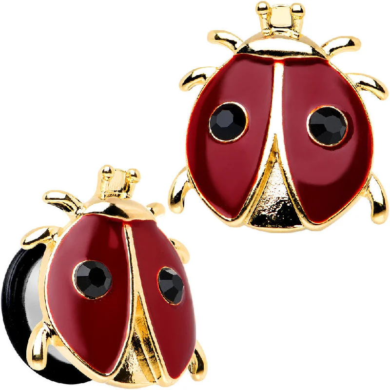 Women's Earrings – Elegant Designs for Every Personality--9/16 Red and Black Ladybug Stainless Steel Single Flare Plug Set Women's Earrings – Elegant Designs for Every Personality--9/16 Red and Black Ladybug Stainless Steel Single Flare Plug Set