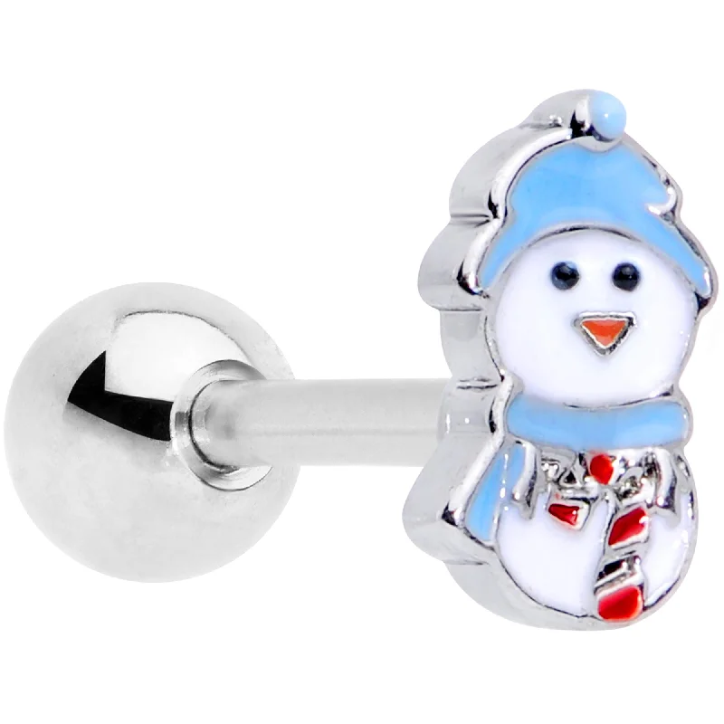 Women's Earrings – Elegant Designs for Every Personality--16 Gauge 1/4 Blue Hat Snowman Winter Holiday Cartilage Tragus Earring