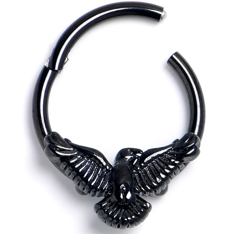 Trendy Nose Rings -16 Gauge 3/8 Black Raven Bird Hinged Segment Ring