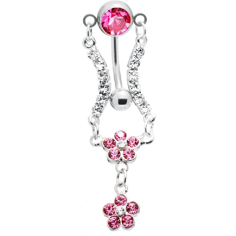 Designer Belly Rings for Personalized Style -Pink Cubic Zirconia Flower Garden Belly Ring Designer Belly Rings for Personalized Style -Pink Cubic Zirconia Flower Garden Belly Ring
