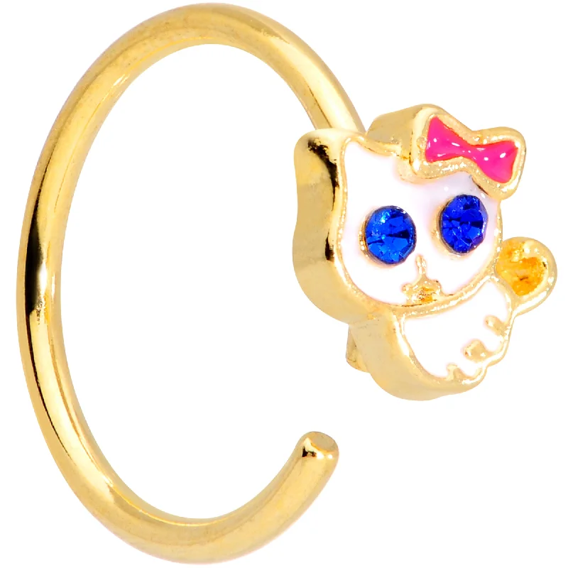 Nose Rings for All Ages -18 Gauge 3/8 Blue CZ Gem Gold Tone Sweet Kitty Cat Nose Hoop Nose Rings for All Ages -18 Gauge 3/8 Blue CZ Gem Gold Tone Sweet Kitty Cat Nose Hoop