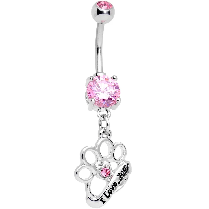 Designer Belly Rings for Exclusive Looks -Pink Gem I Love You Brass Knuckles Dangle Belly Ring Designer Belly Rings for Exclusive Looks -Pink Gem I Love You Brass Knuckles Dangle Belly Ring